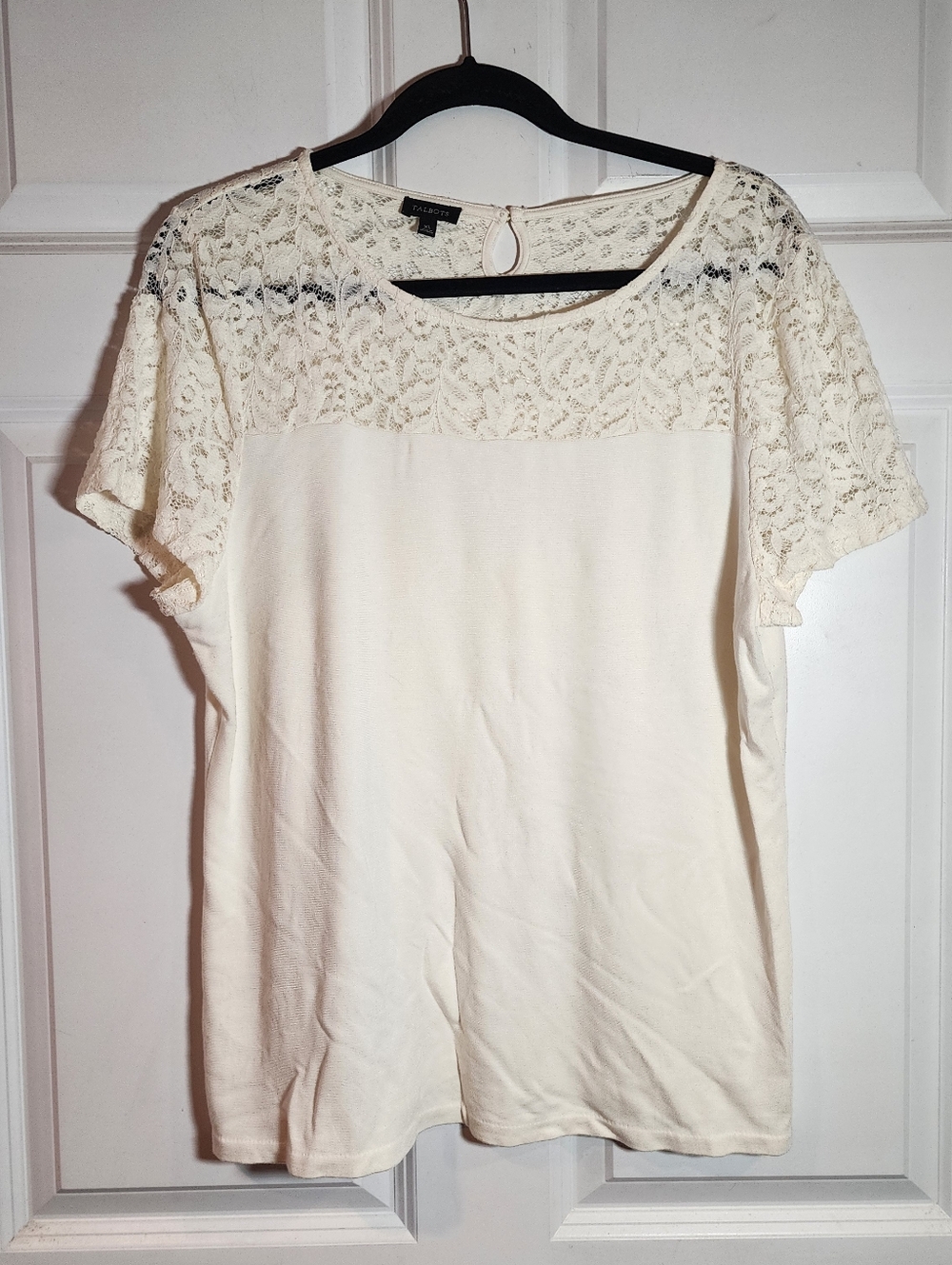 Talbots Lace Top Short Sleeve Top - Ivory XL